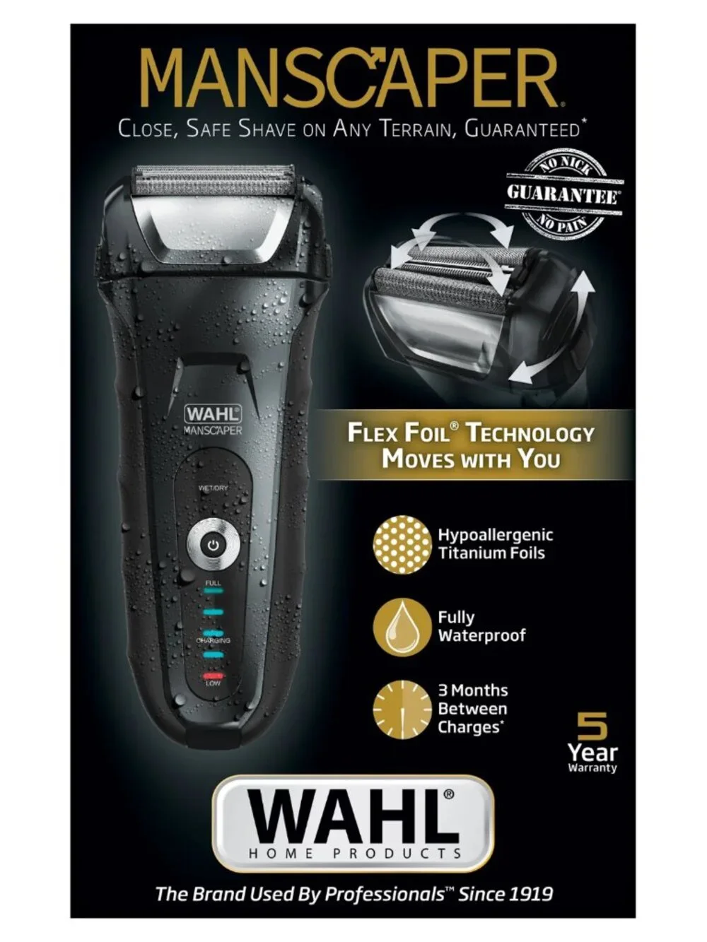 Wahl Men's Manscaper Shaver, Rechargeable, Waterproof Wet/Dry, Flex Foils, 7074
